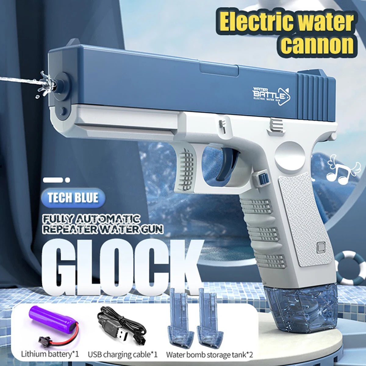 Rechargeable Electric Water Gun with Automatic and Manual Spray Modes, Effective Range up to 32 Feet for All Ages
