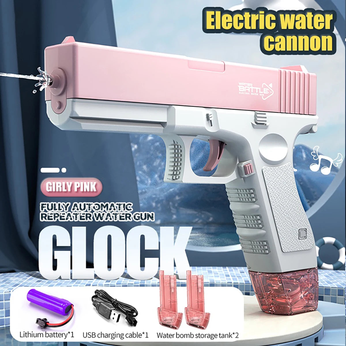 Rechargeable Electric Water Gun with Automatic and Manual Spray Modes, Effective Range up to 32 Feet for All Ages