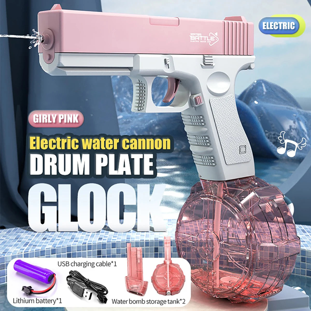 Rechargeable Electric Water Gun with Automatic and Manual Spray Modes, Effective Range up to 32 Feet for All Ages